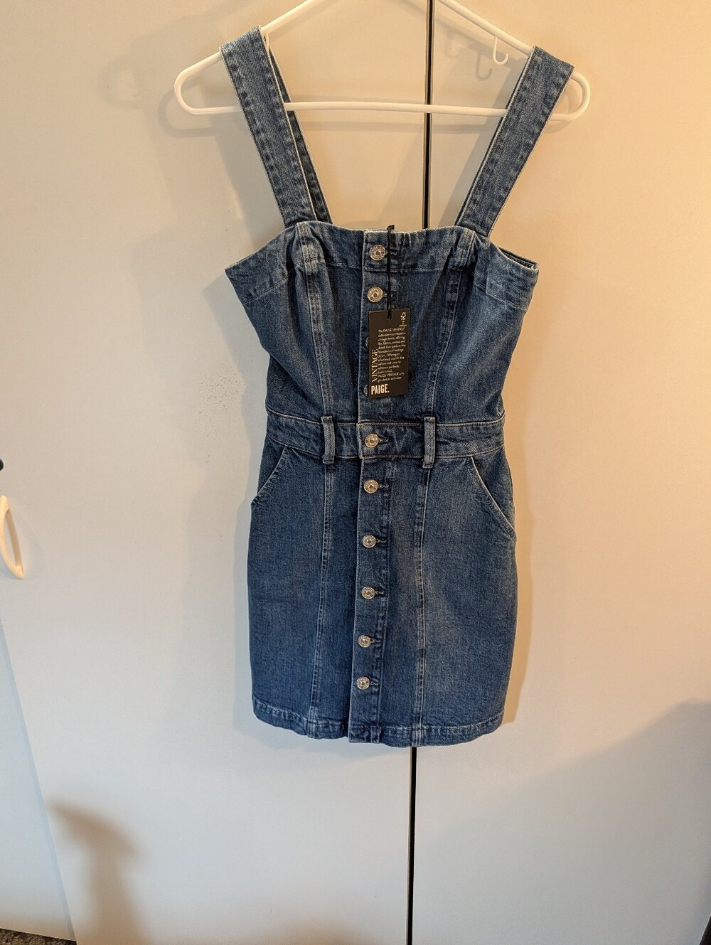 PAIGE Woman's 00 Maddy Denim Button-Front Mini Dress in Blue